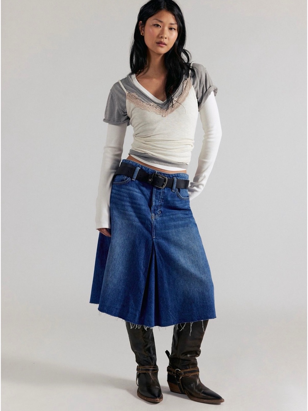 We The Free Daisy Mae Denim Midi Skirt - Blue Denim